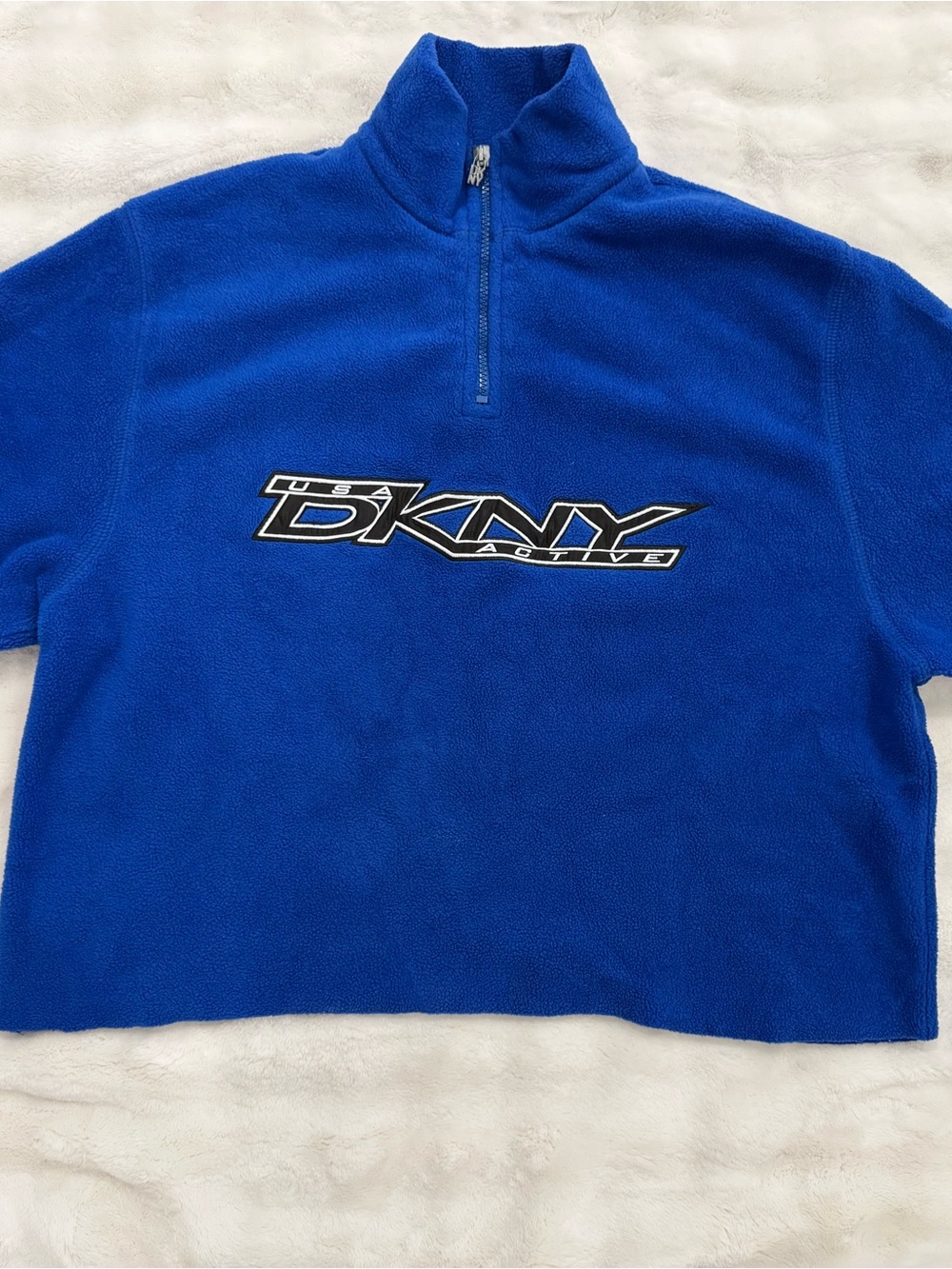 Vintage DKNY Active Embroidered Spellout Fleece Quarter Zip L